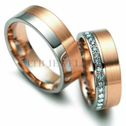 Beautiful white and rose gold rings with classic designs, showcasing a copper-like rose gold and elegant diamonds.