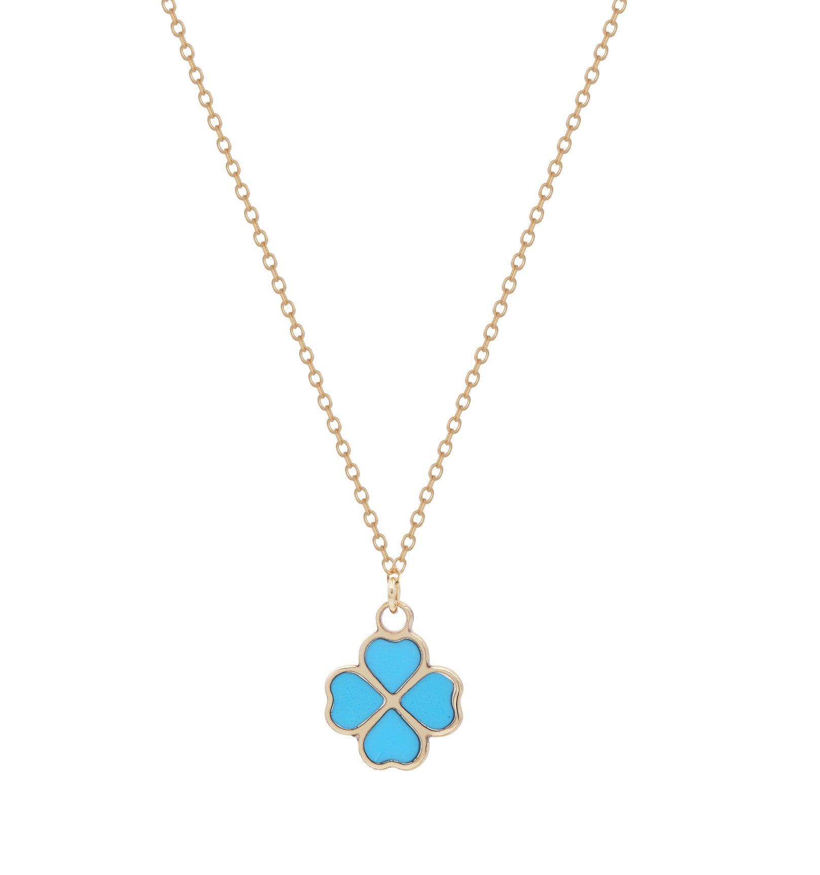 14K Yellow Gold Minimalist Turquoise Four Leaf Clover Necklace