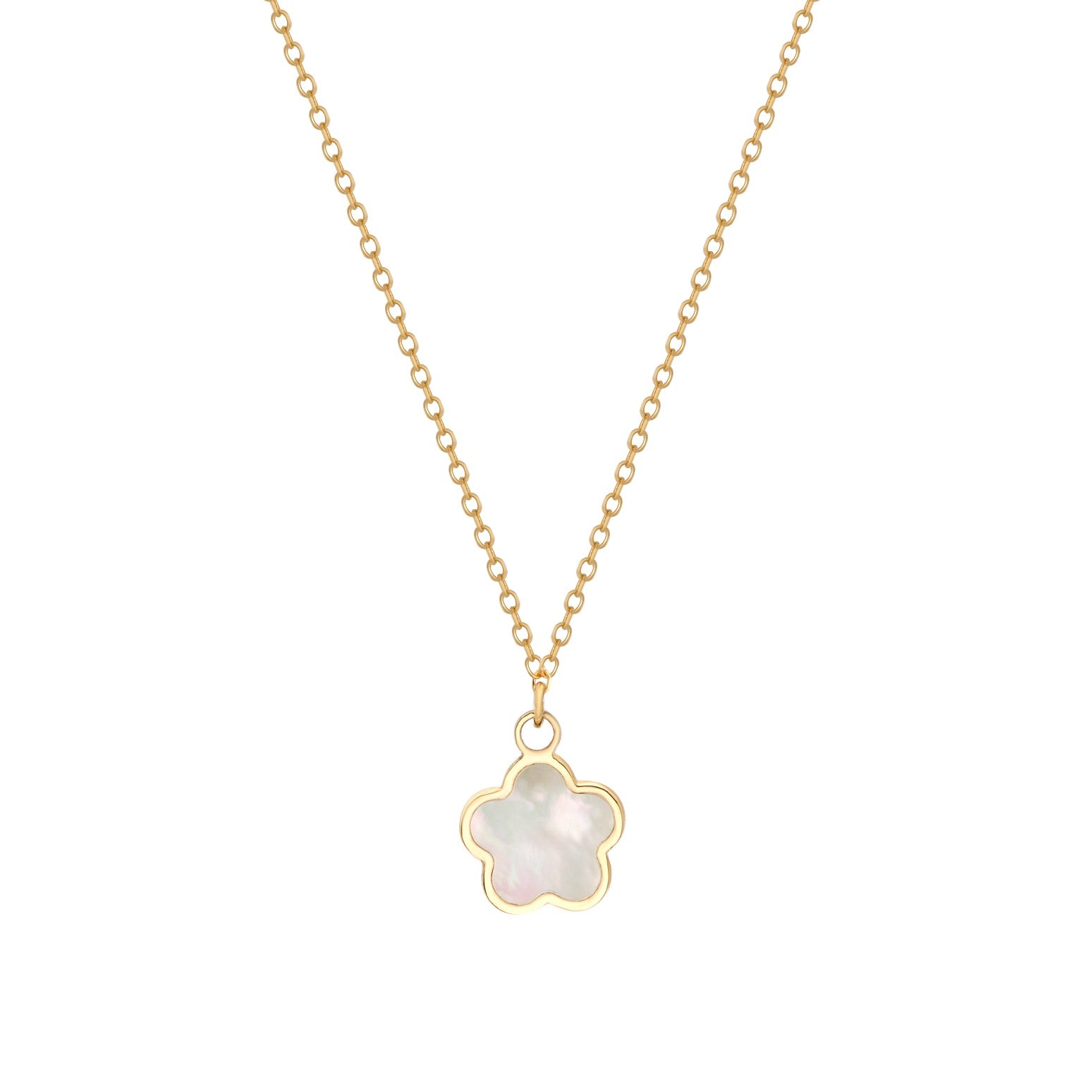 14K Yellow Gold Minimalist Mother of Pearl Daisy Flower Necklace