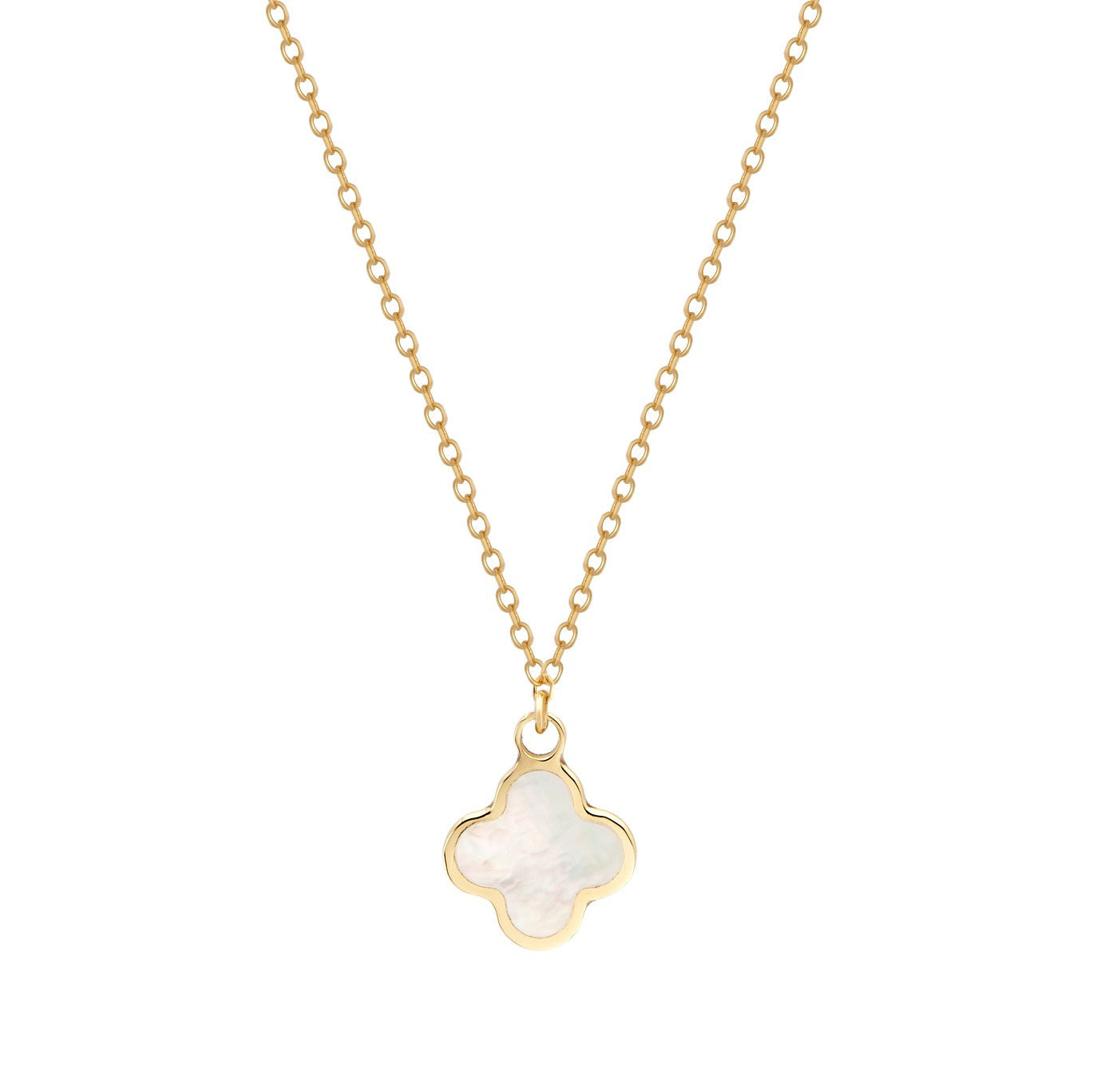 Pendentif ou collier délicat en or jaune 14 carats avec trèfle rose