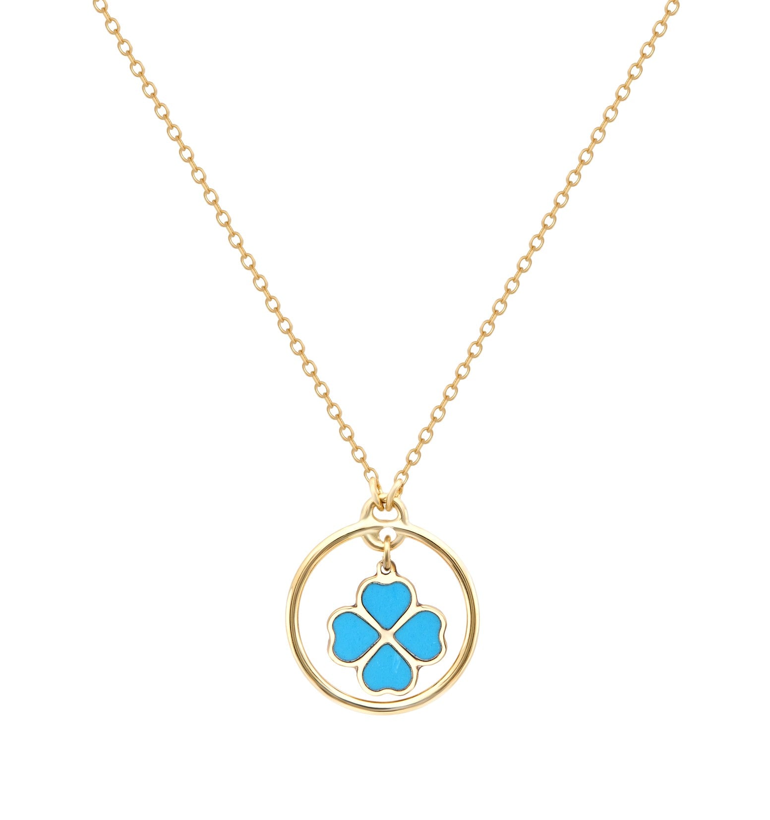 14K Yellow Gold Minimalist Turquoise Four Leaf Clover Necklace