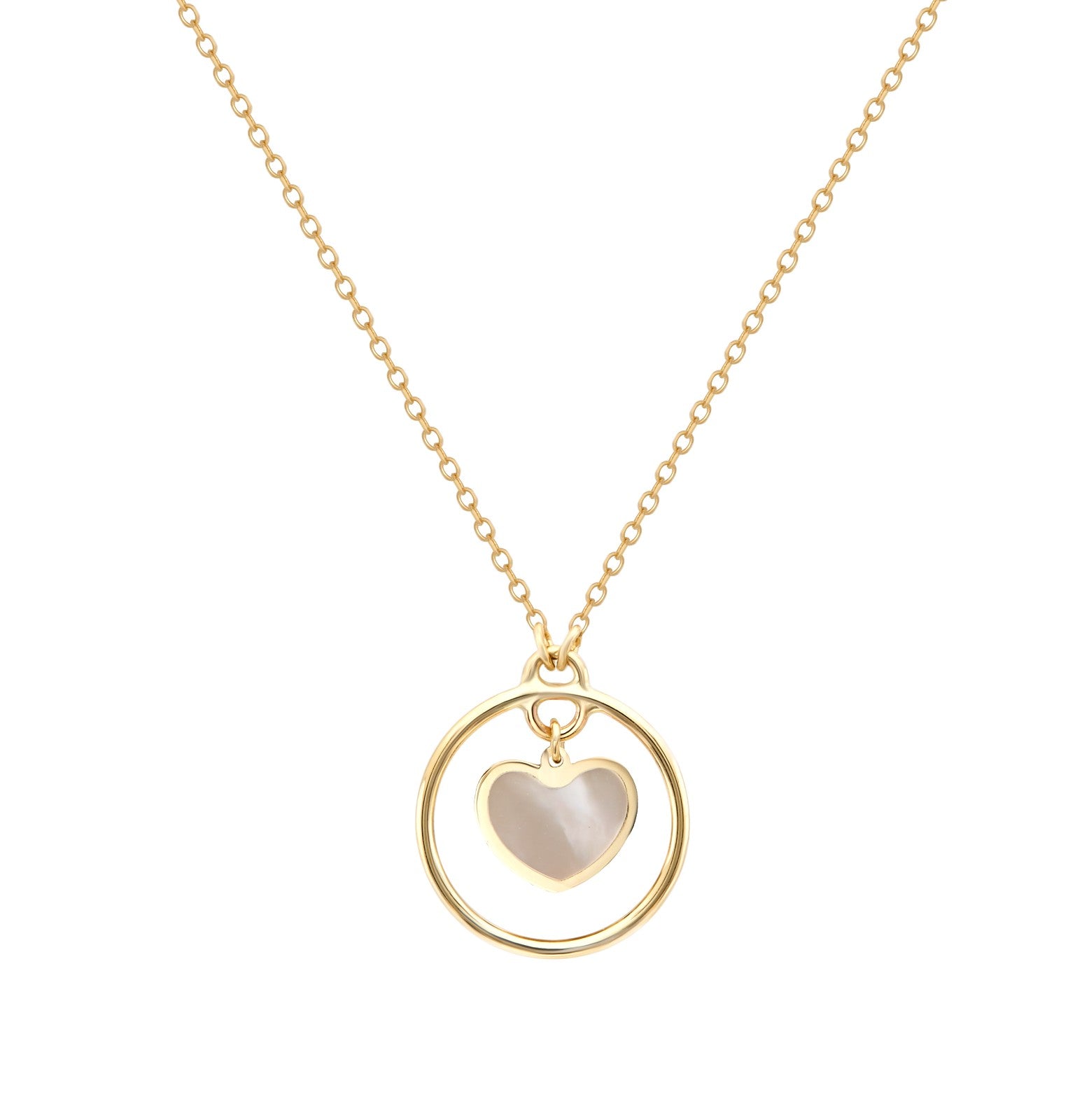 14K Solid Yellow Gold Minimalist Mother of Pearl Heart Necklace