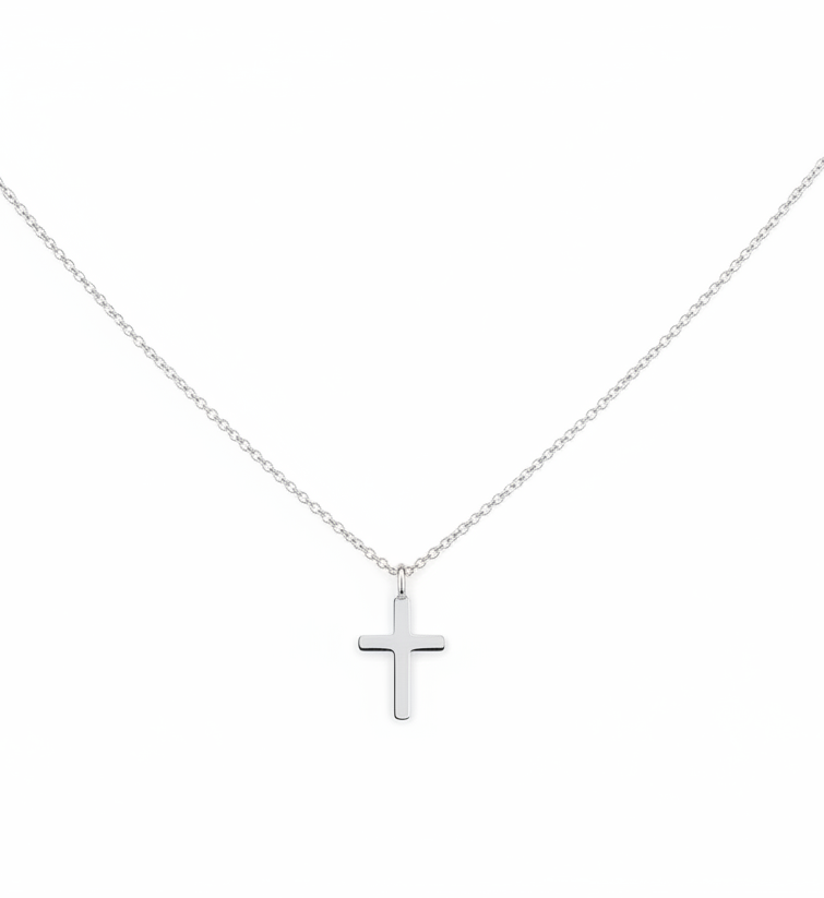 14K Solid White Gold Minimalist Cross Necklace