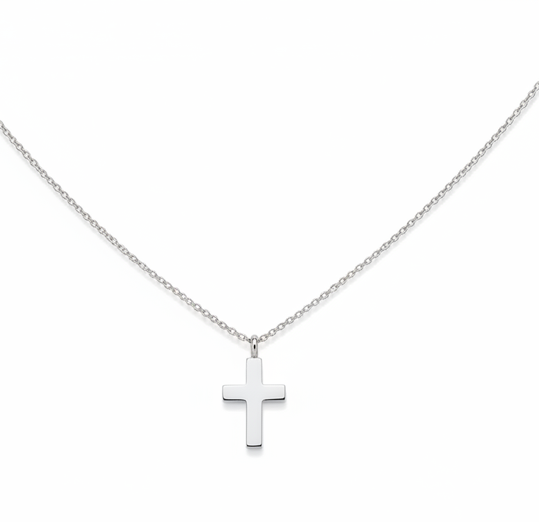 14K Solid White Gold Minimalist Cross Necklace