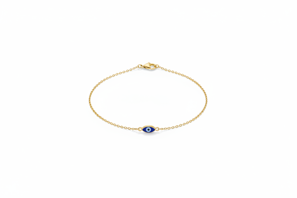Bracelet mauvais œil minimaliste en or jaune massif 14 carats
