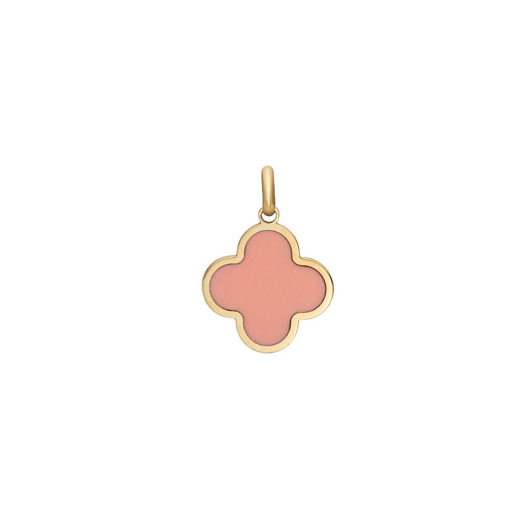 14K solid yellow gold pink clover pendant, dainty and classy necklace for everyday use.
