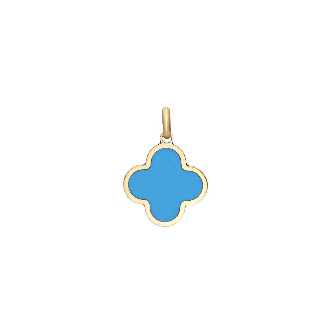 14K solid yellow gold turquoise clover pendant, dainty necklace perfect for everyday wear, 14mm width and height.