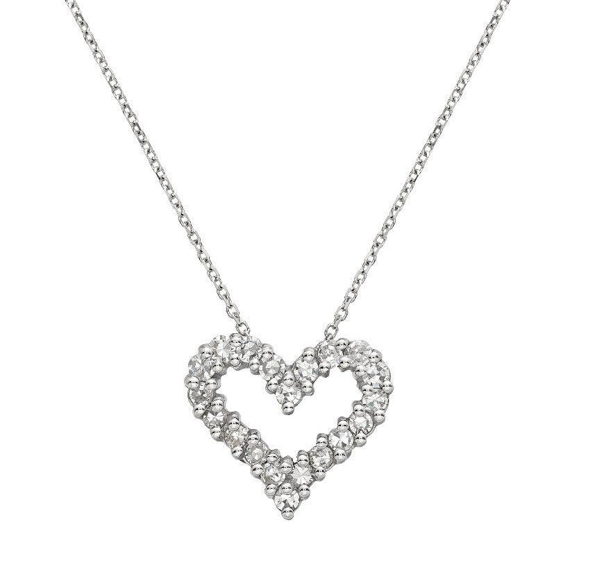 14K white gold heart necklace featuring 0.60 carats of natural diamonds, designed for a sparkling elegant look.