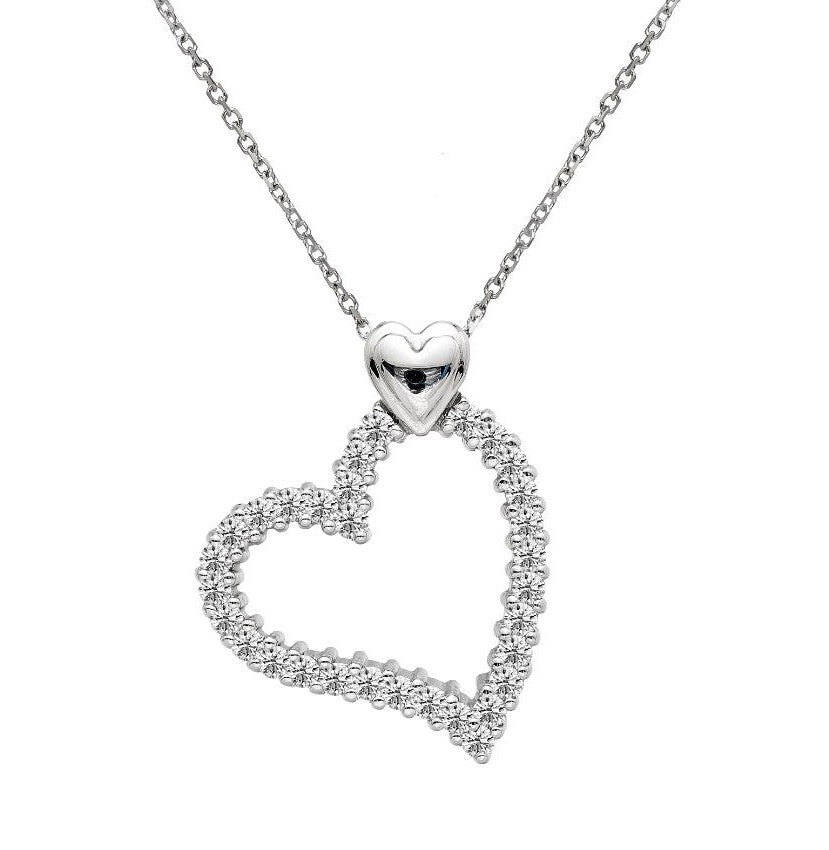 14K white gold heart necklace featuring 0.85 carats of sparkling natural diamonds in a beautiful heart design.