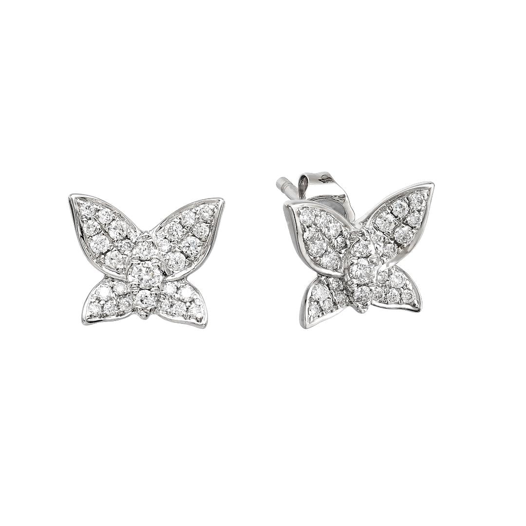 14K white gold diamond butterfly earrings with 0.45 carat natural diamonds, elegant and sparkling design.