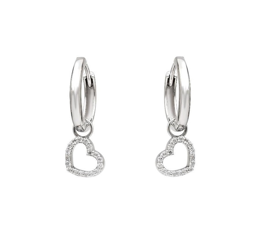 14K white gold diamond heart earrings featuring sparkling diamonds, 12.50mm length, perfect for elegance and style.