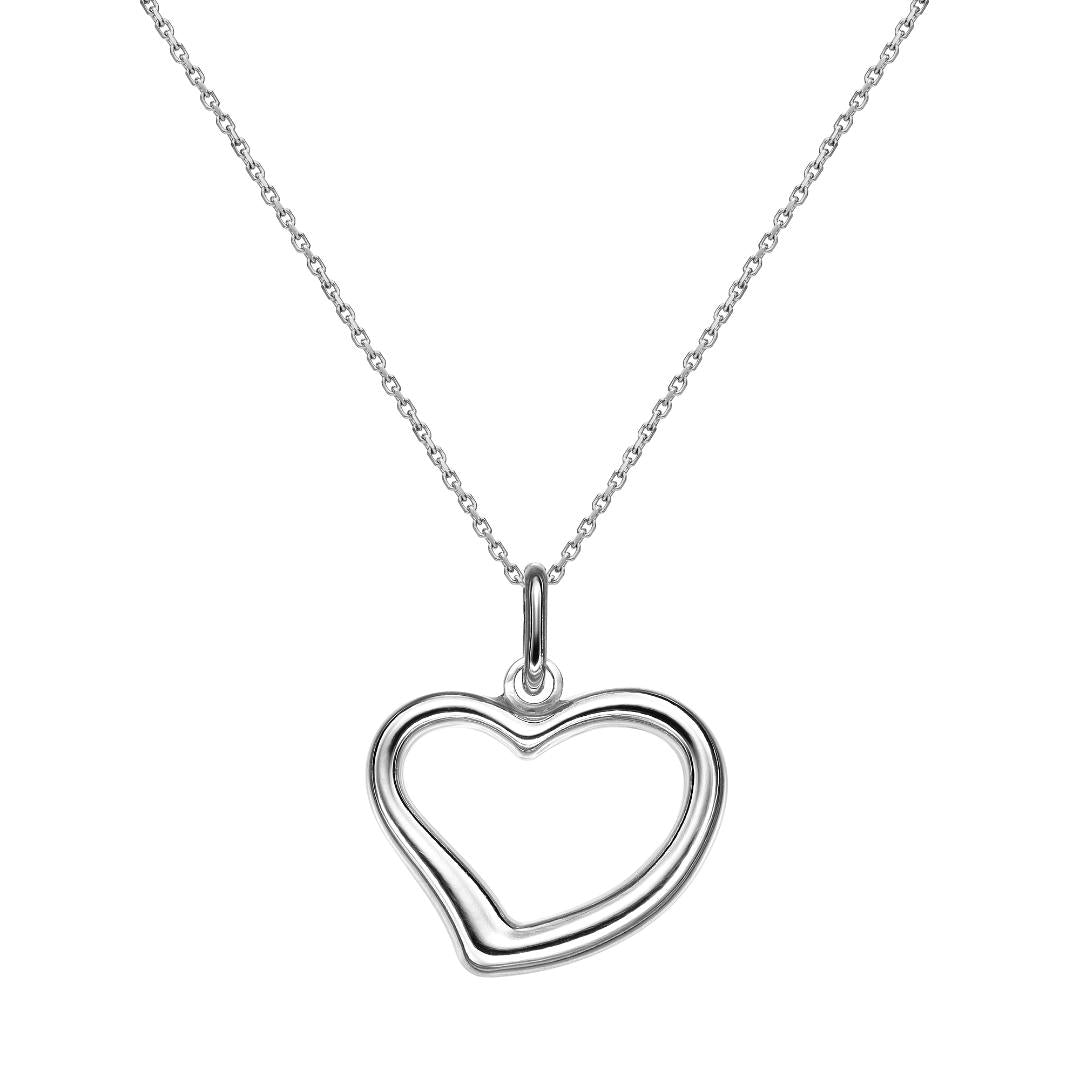 14K white gold heart pendant necklace featuring a delicate open-heart design, perfect for everyday wear.