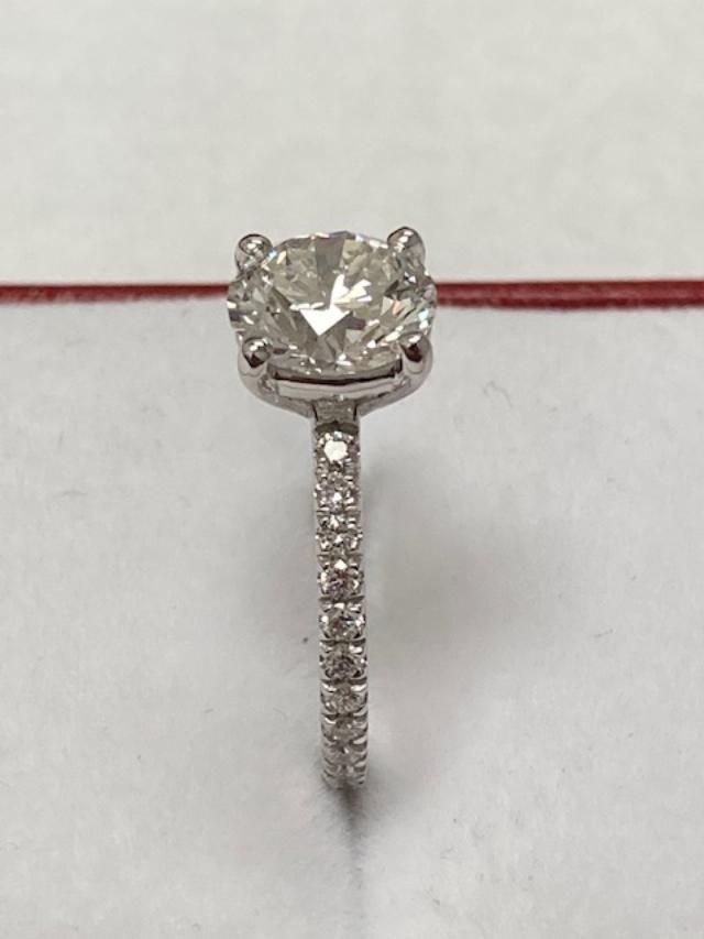14K white gold round cut lab diamond engagement ring with sparkling side diamonds, IGI certified, size options 4-9.