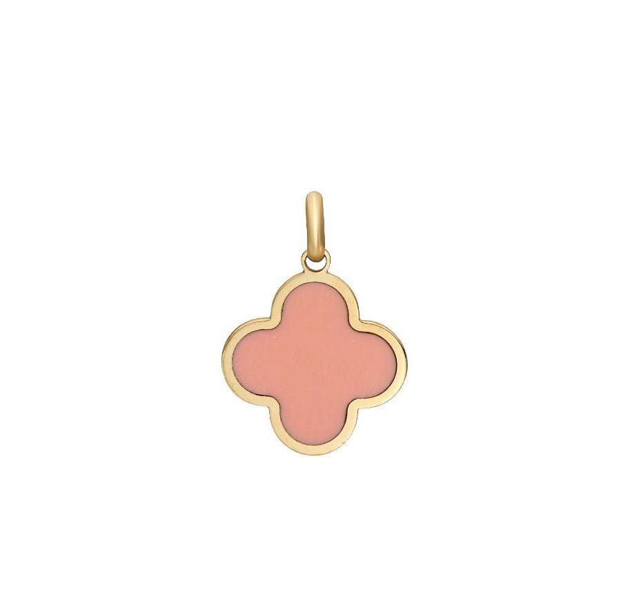 14K yellow gold dainty pink clover pendant for elegant everyday wear, featuring a simple and classy design.