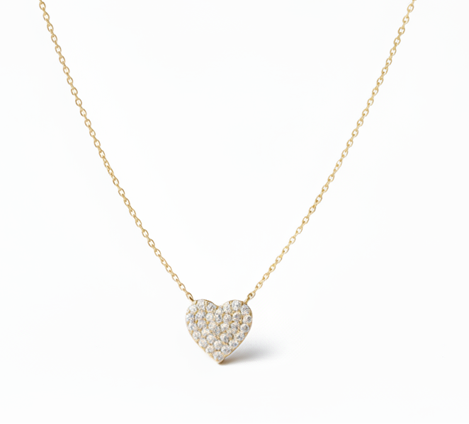 14K Solid Yellow Gold Dainty Heart Necklace
