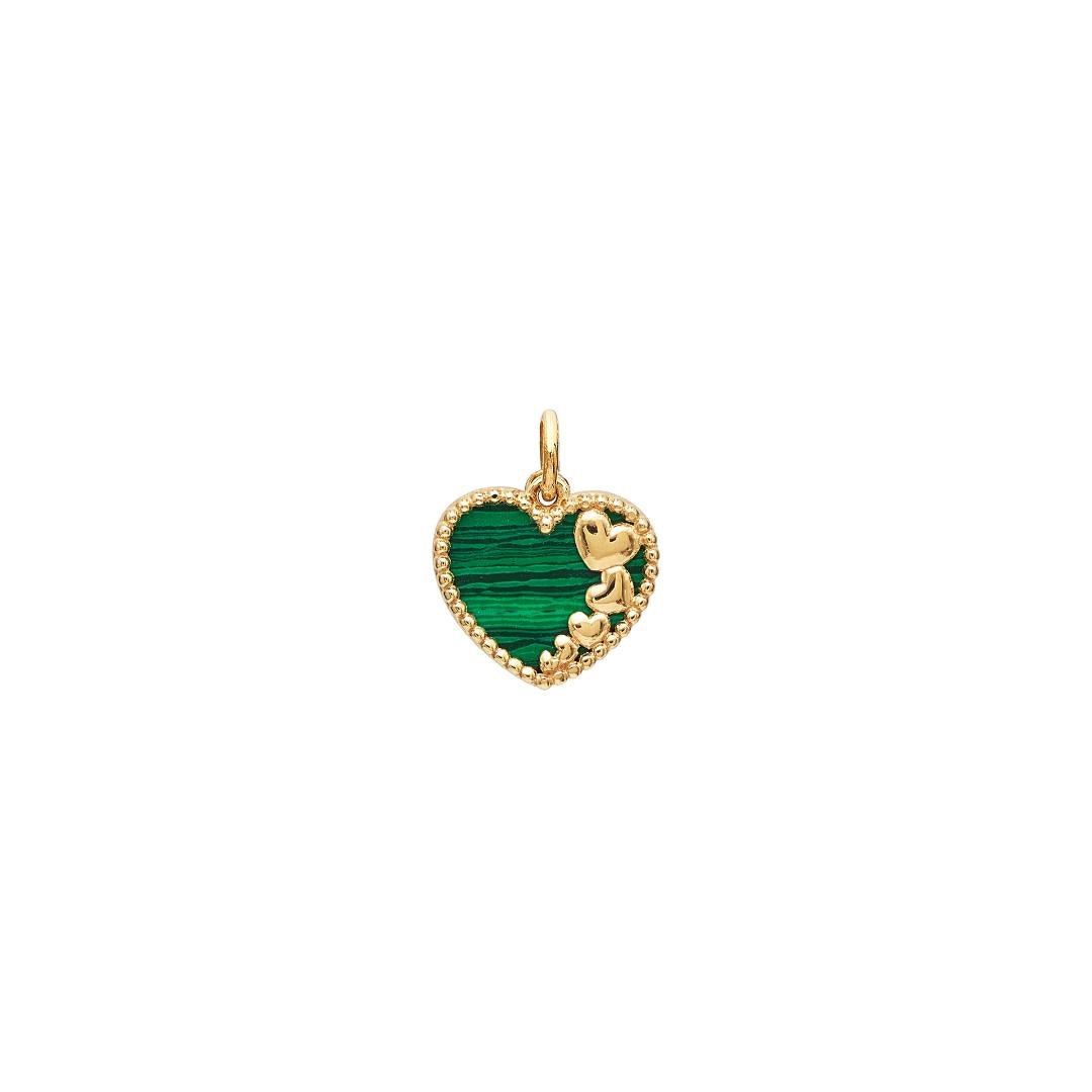 14K yellow gold malachite heart pendant necklace, 11.50mm width, 2.2g weight, perfect for elegant jewelry lovers.