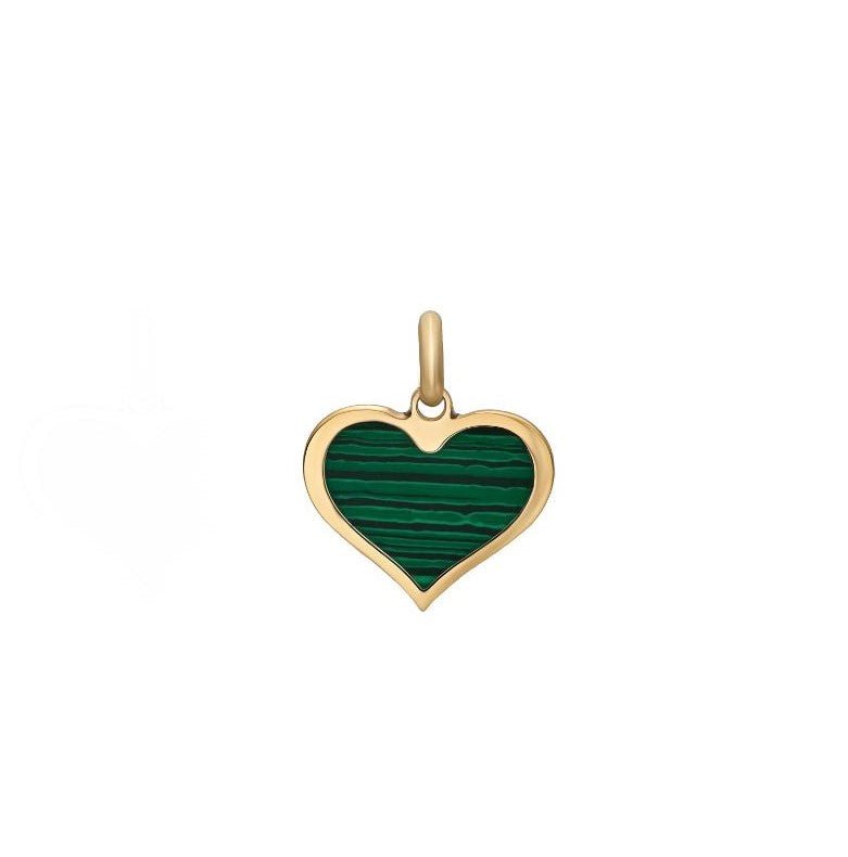 14K yellow gold malachite heart pendant, dainty and classy design, perfect for everyday wear.