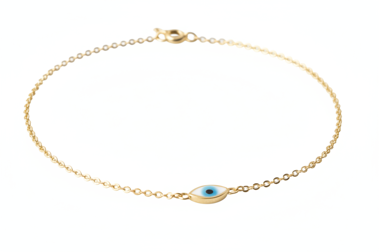 14K Yellow Gold Minimalist Eye Shape Evil Eye Bracelet
