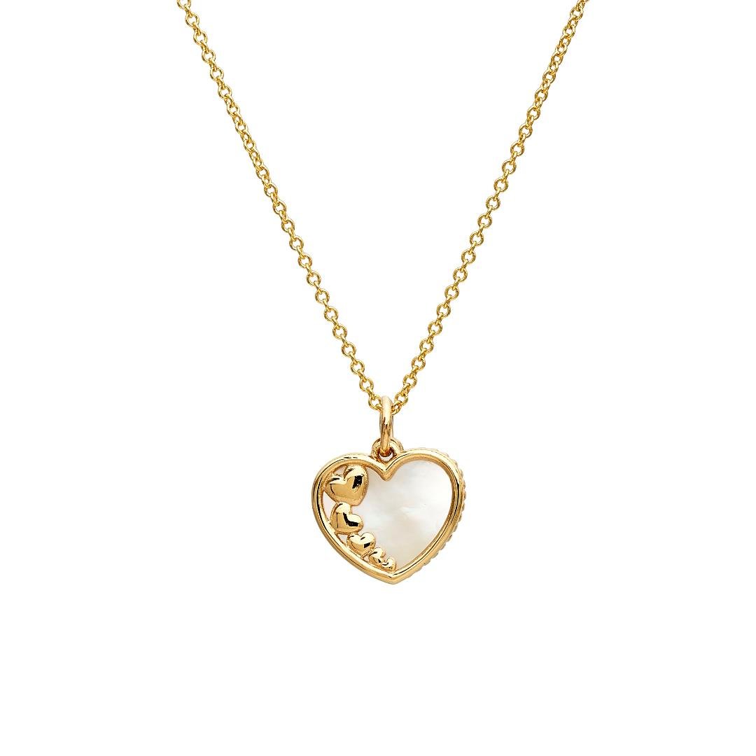 14K yellow gold mother of pearl heart necklace pendant, elegantly designed with 11.50mm dimensions and 2.2gr weight.