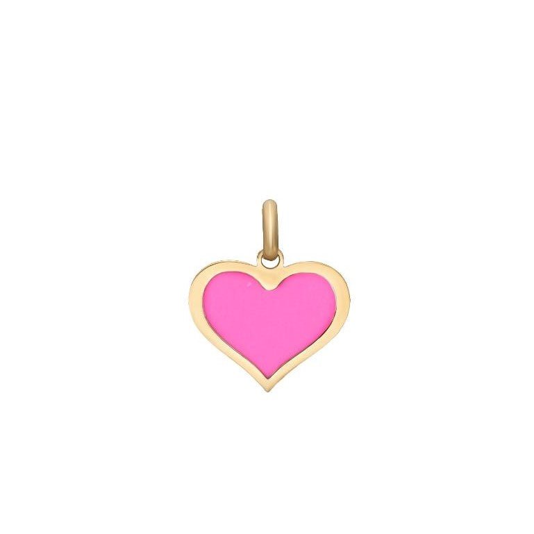 14K Yellow Gold Pink Heart Pendant, dainty and classy jewelry, perfect for everyday wear.