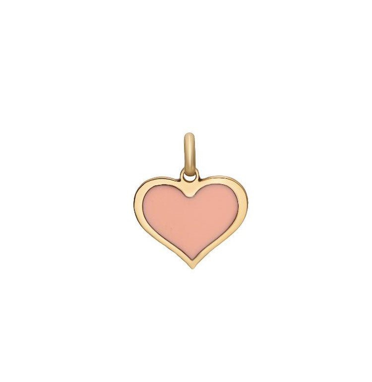 14K yellow gold pink heart pendant necklace, dainty and classy design, perfect for everyday wear.