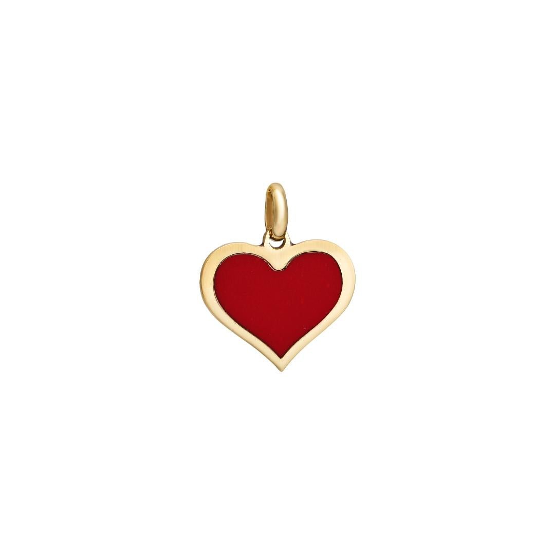 14K yellow gold red coral heart pendant charm in a simple yet elegant design, perfect for everyday wear.