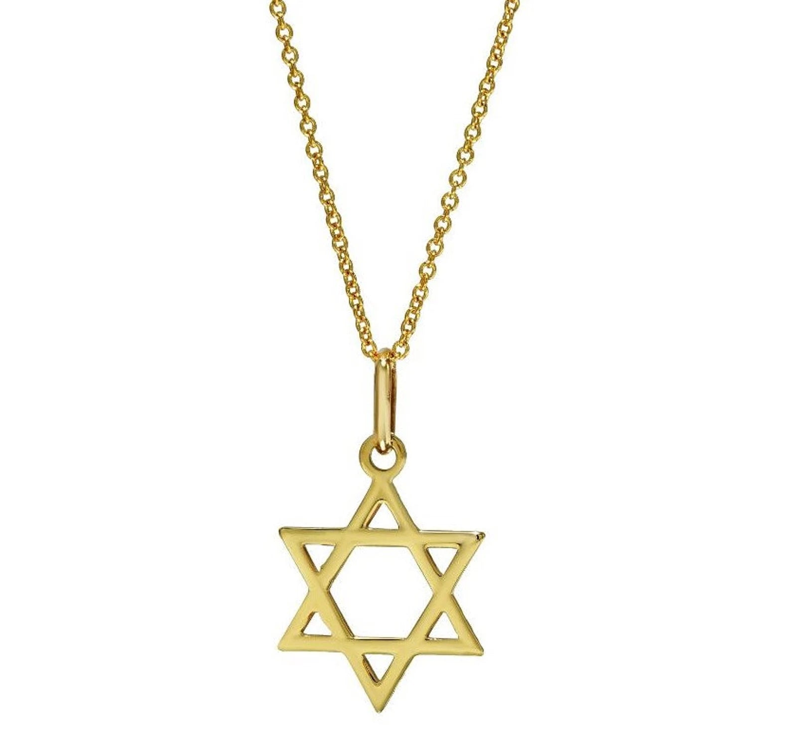 14K yellow gold Star of David necklace pendant on a delicate chain, perfect gift in a beautiful box.