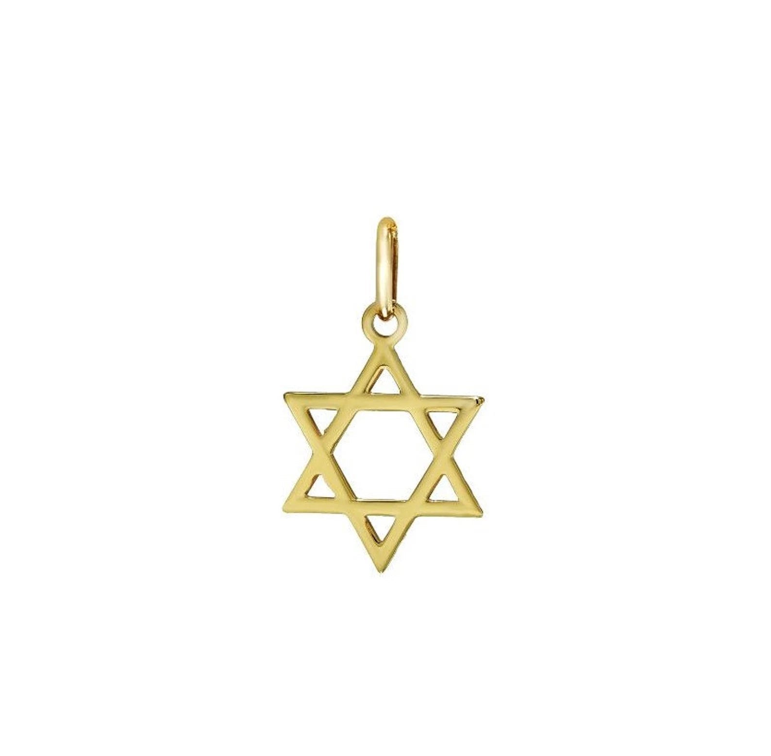 14K yellow gold Star of David pendant, minimalist design, perfect for necklaces, 14.75mm width, stunning gift option.