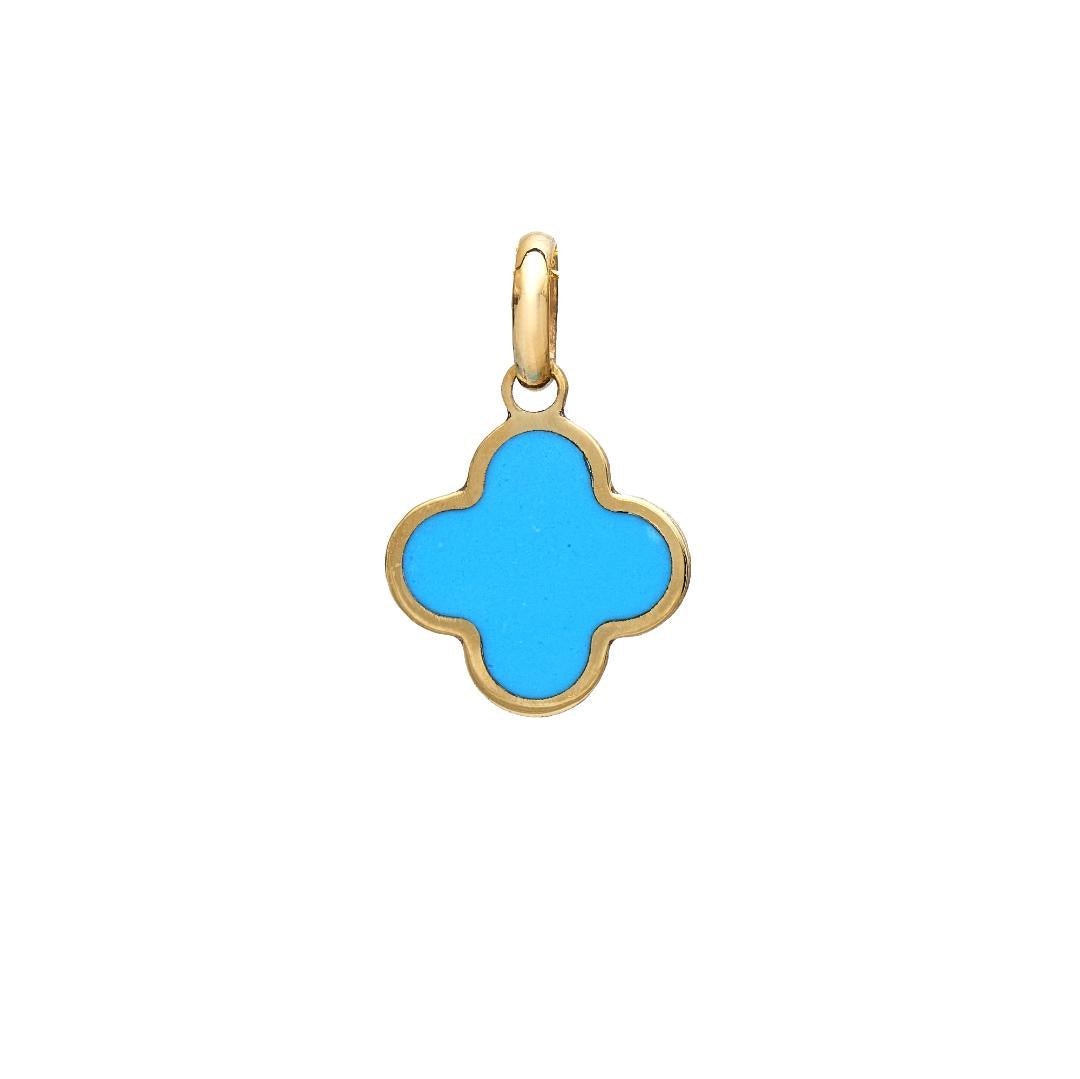 14K yellow gold turquoise clover pendant necklace, delicate jewelry for everyday wear, stylish and classy accessory.