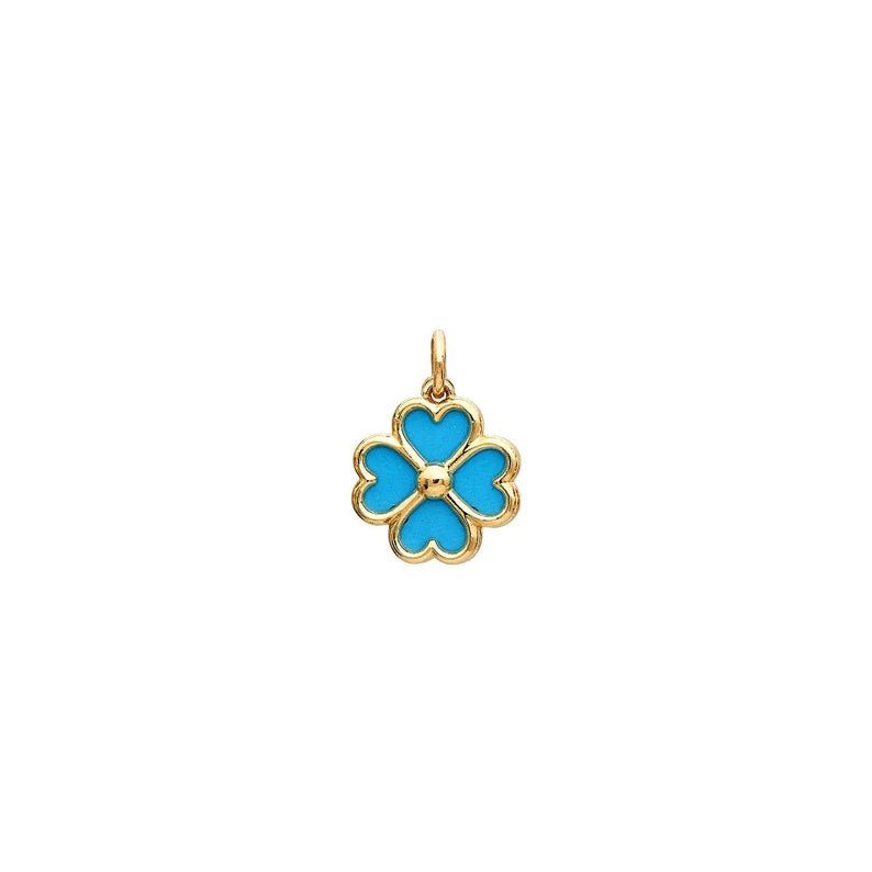 14K yellow gold turquoise four leaf clover pendant, dainty and elegant design for everyday wear.