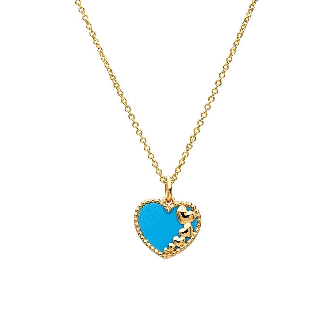 14K yellow gold necklace featuring a turquoise heart pendant, 11.5mm width, 2.2g weight, elegant and stylish jewelry.