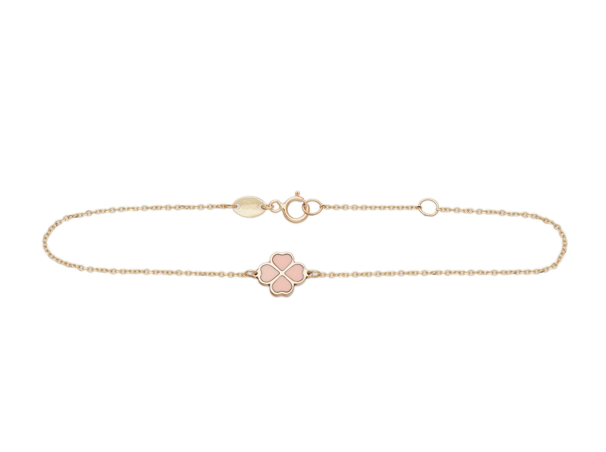 14K Yellow Gold Minimalist Pink Four Leaf Clover Bracelet