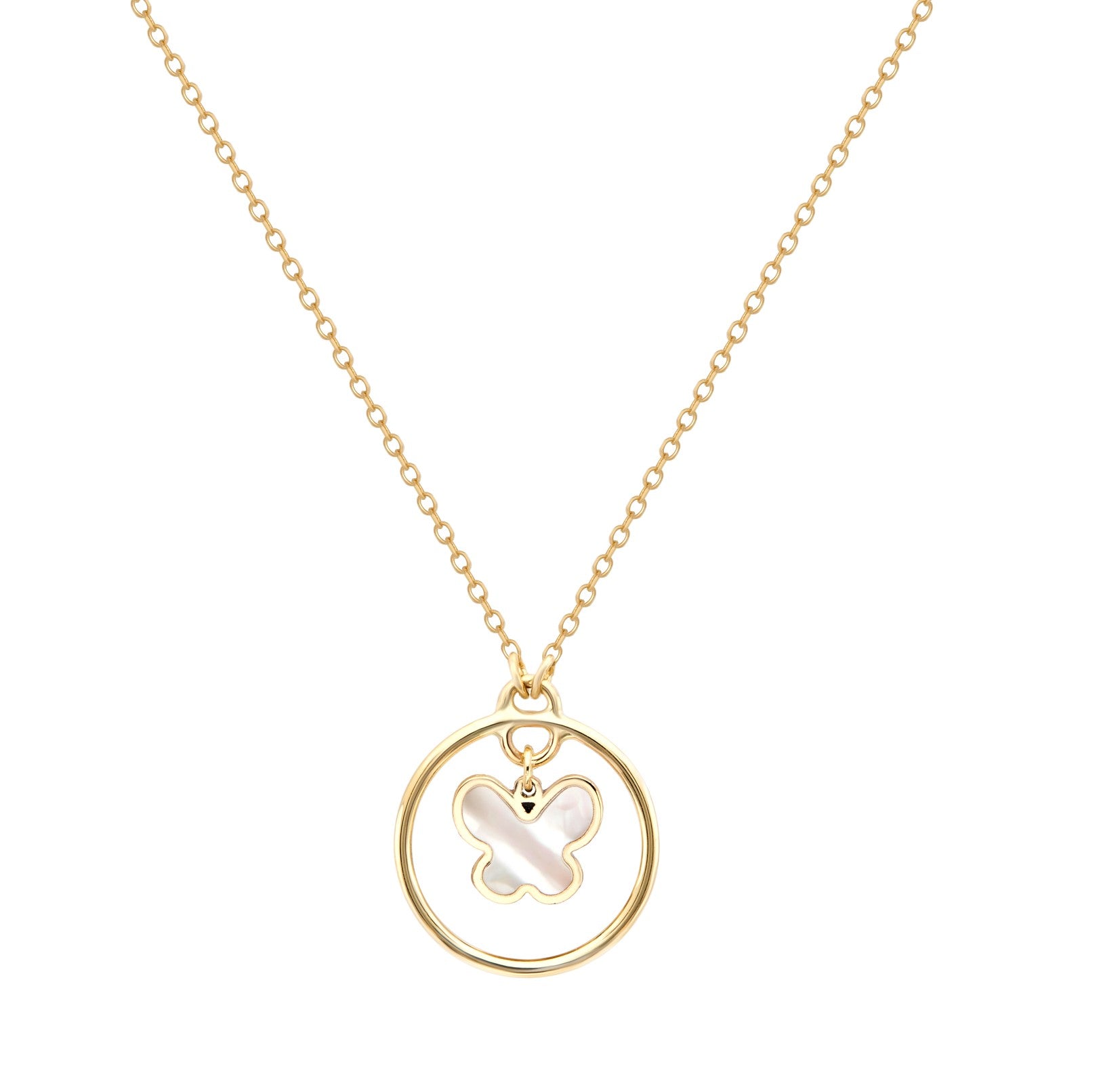 14K Solid Yellow Gold Minimalist Mother of Pearl Butterfly Necklace