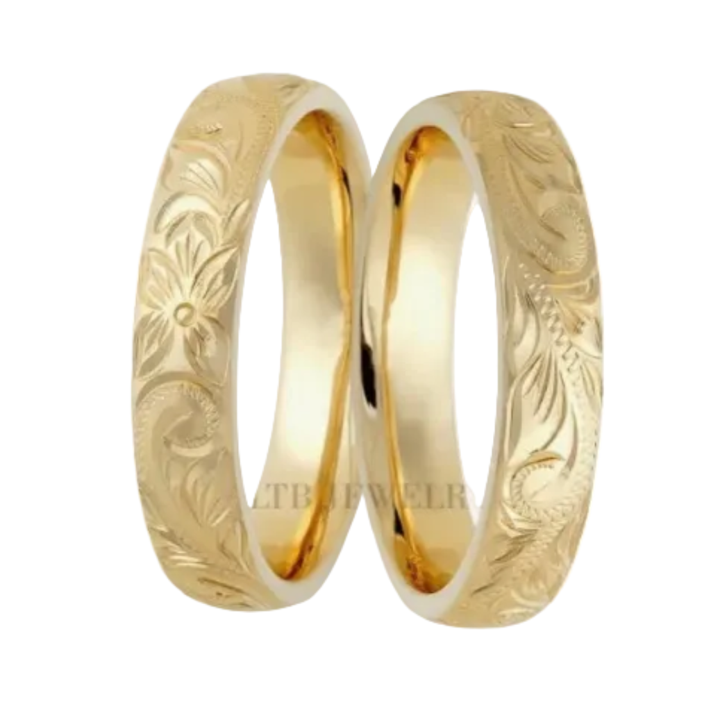 Hand Engraved His and Hers Wedding Rings
