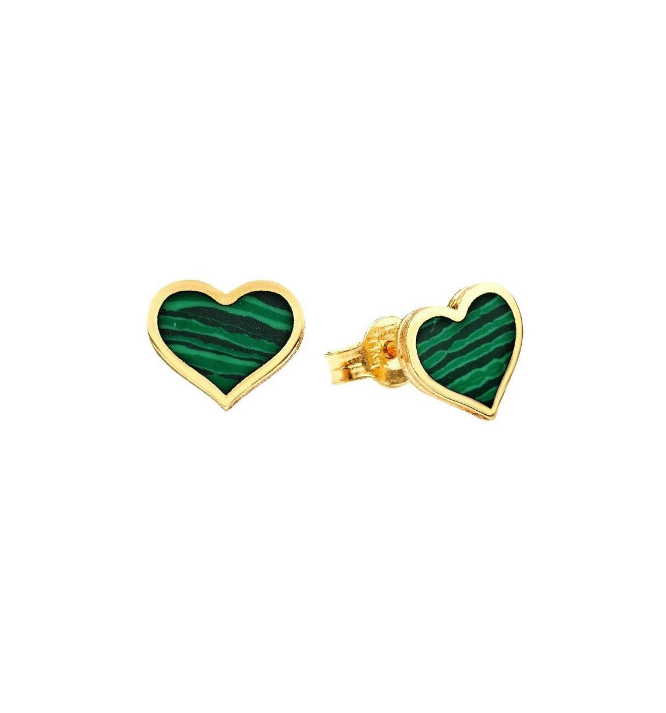 Boucles d'oreilles coeur malachite en or jaune massif 14 carats