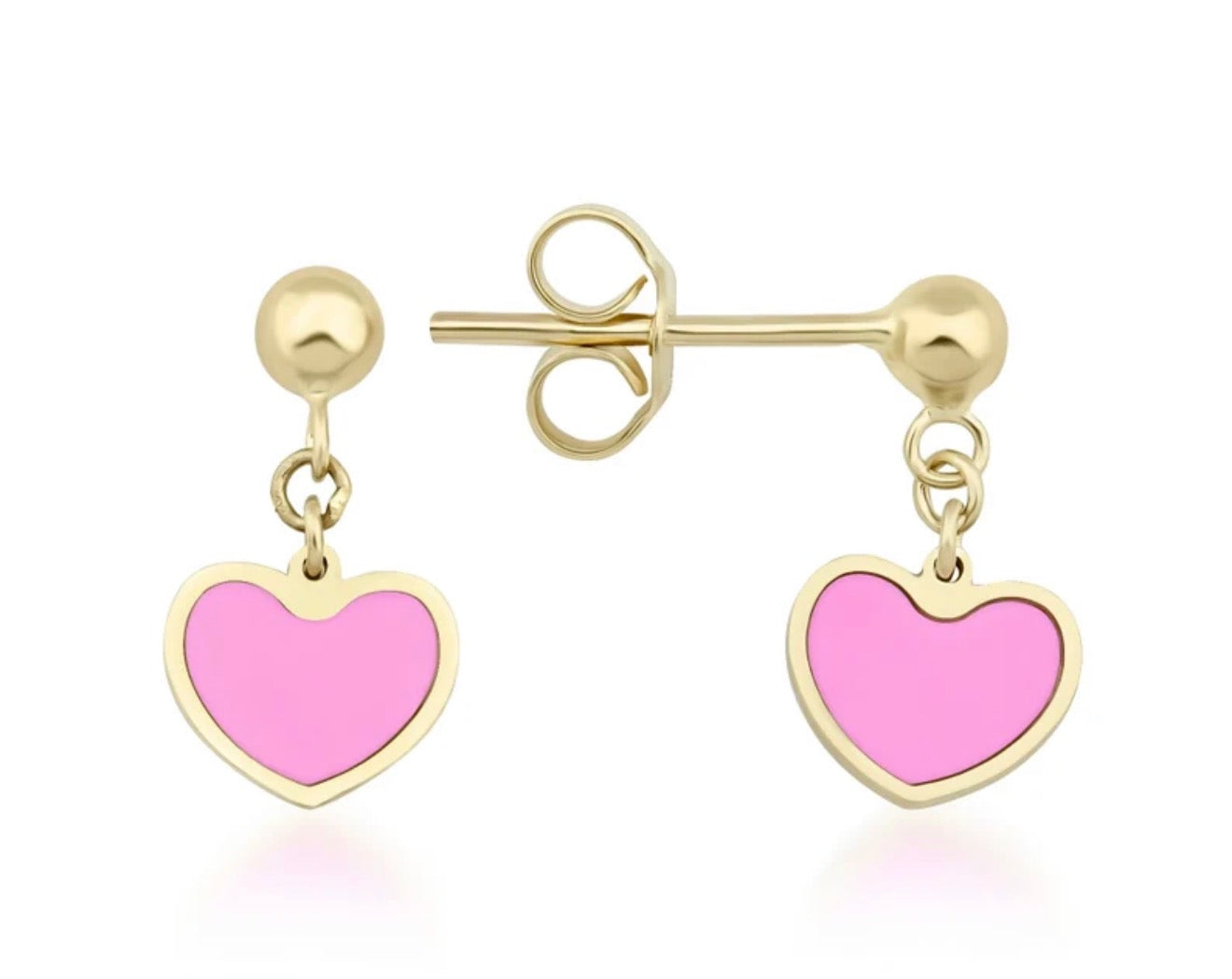 Boucles d'oreilles coeur rose en or jaune massif 14 carats