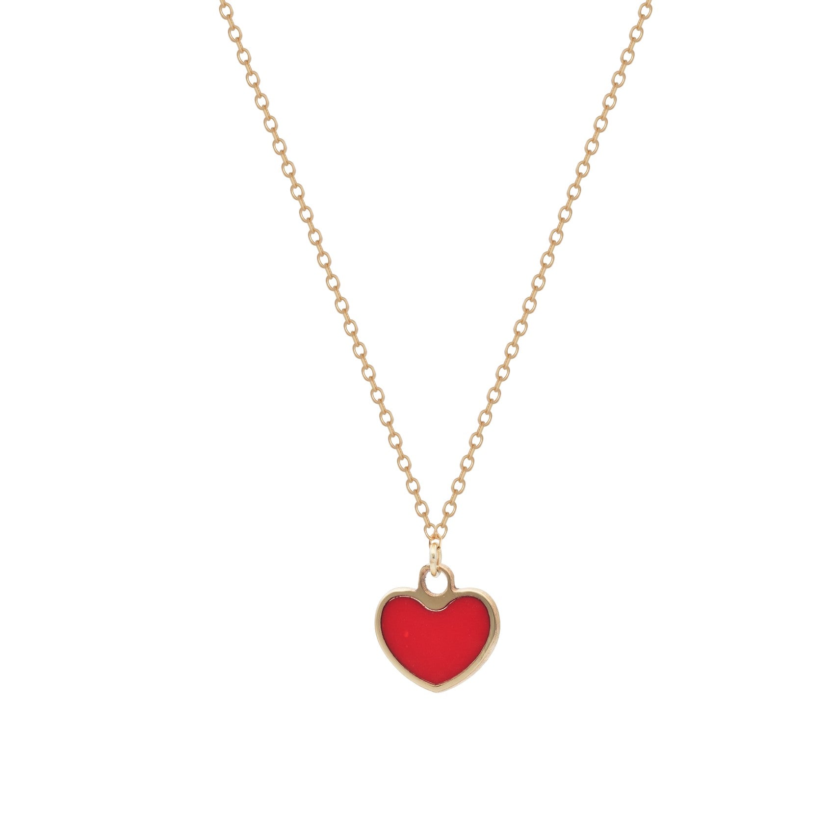 14K Solid Yellow Gold Minimalist Red Coral Heart Necklace