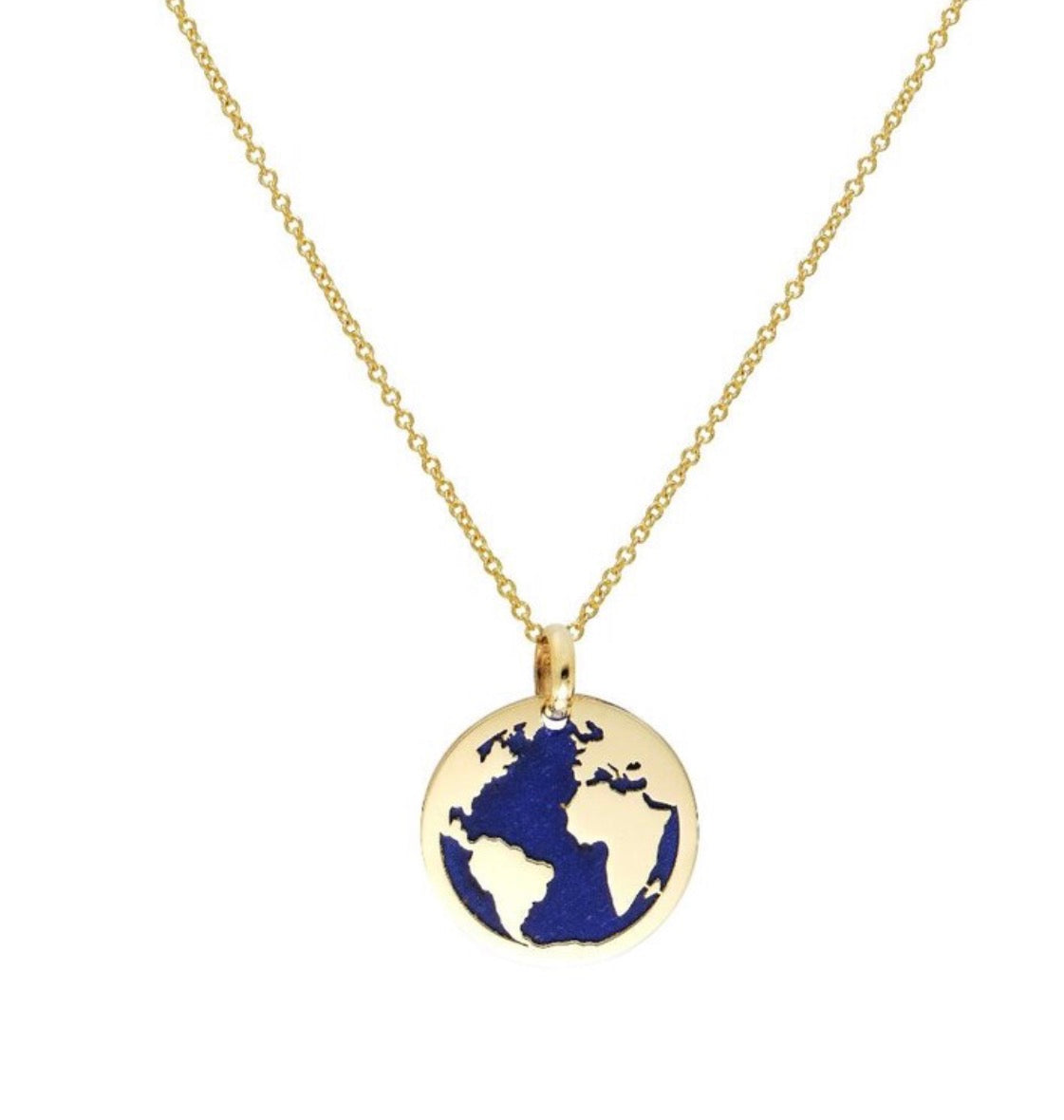 Collier carte du monde lapis en or jaune 14 carats