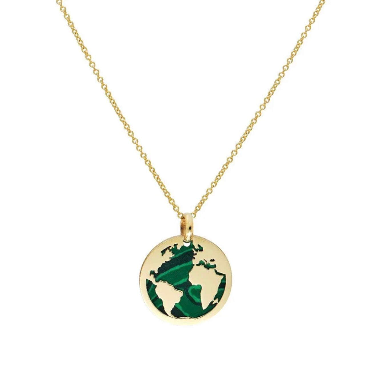 Collier de carte du monde malachite en or jaune 14K, collier de terre
