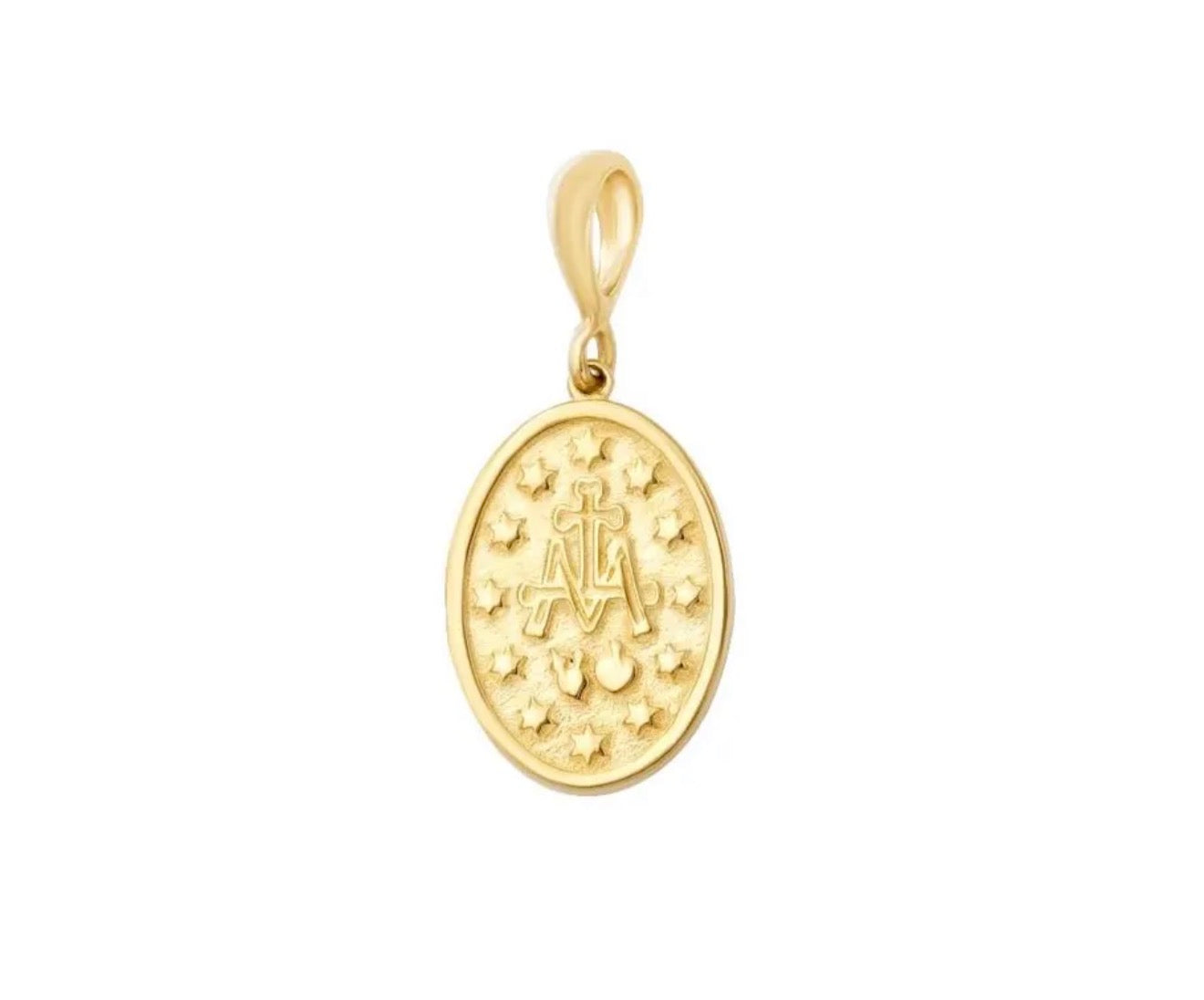 14K Solid Yellow Gold Virgin Mary Necklace, Jesus Necklace