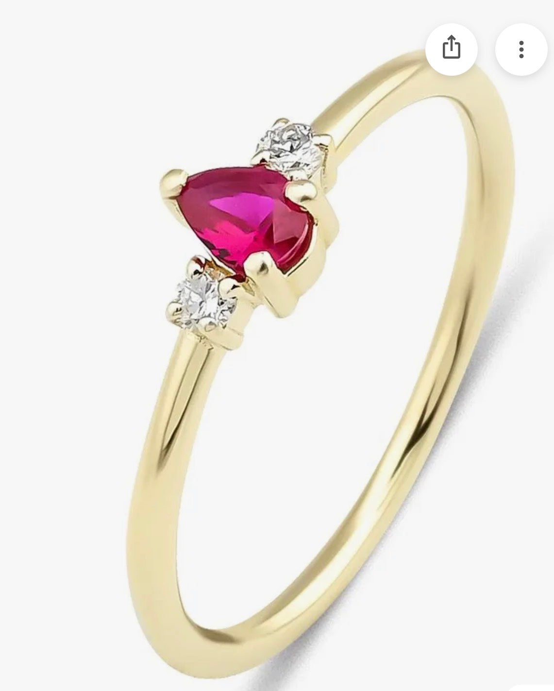 Anillo de diamantes y rubíes en forma de pera de oro de 14 quilates