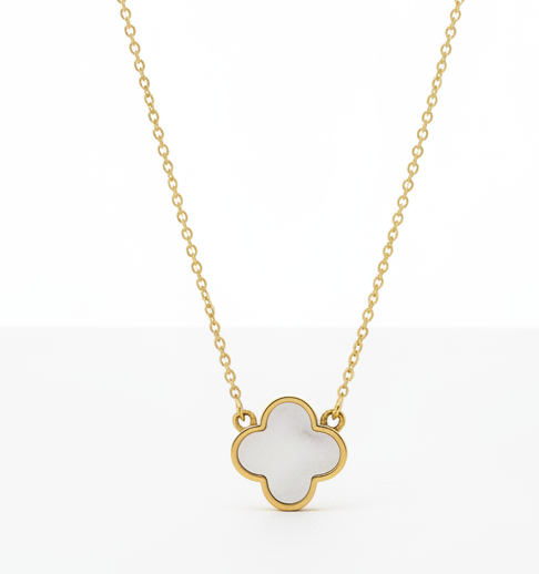Collar de trébol de nácar único de oro amarillo macizo de 14 quilates