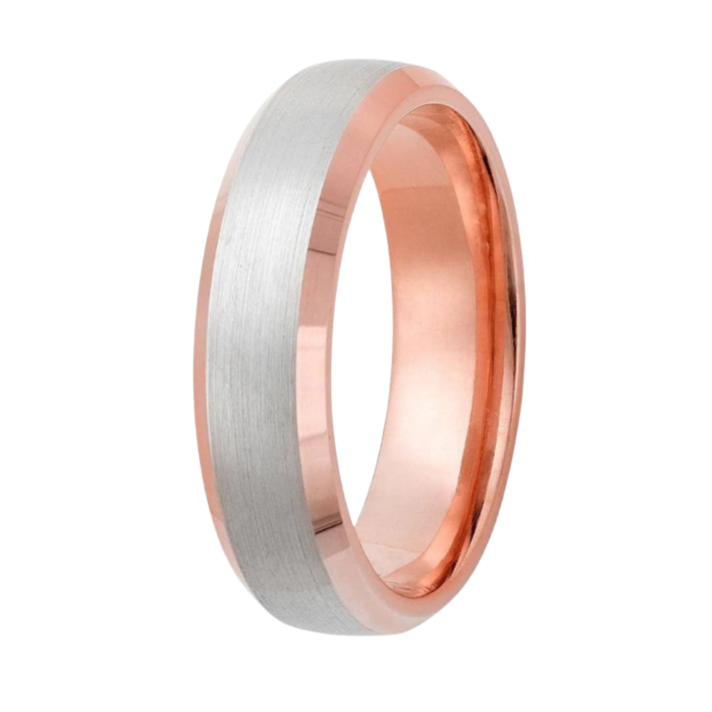 Alianzas de boda para hombre con borde biselado en oro de dos tonos, 6 mm, 10 K, 14 K, 18 K