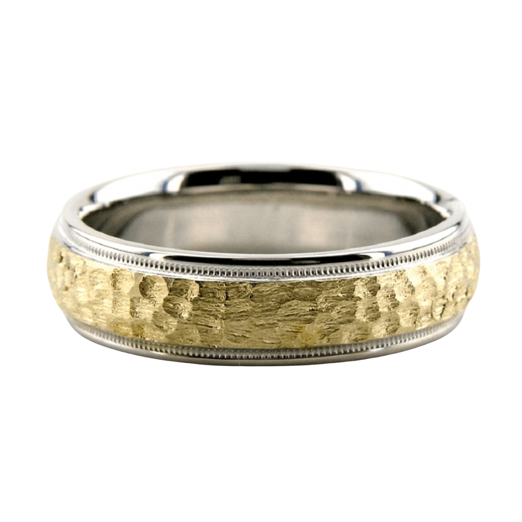 Anillos de boda con acabado martillado en oro de dos tonos