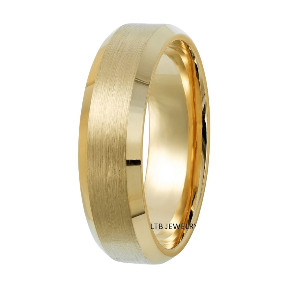 14K Solid Yellow Gold Beveled Edge Mens Wedding Bands