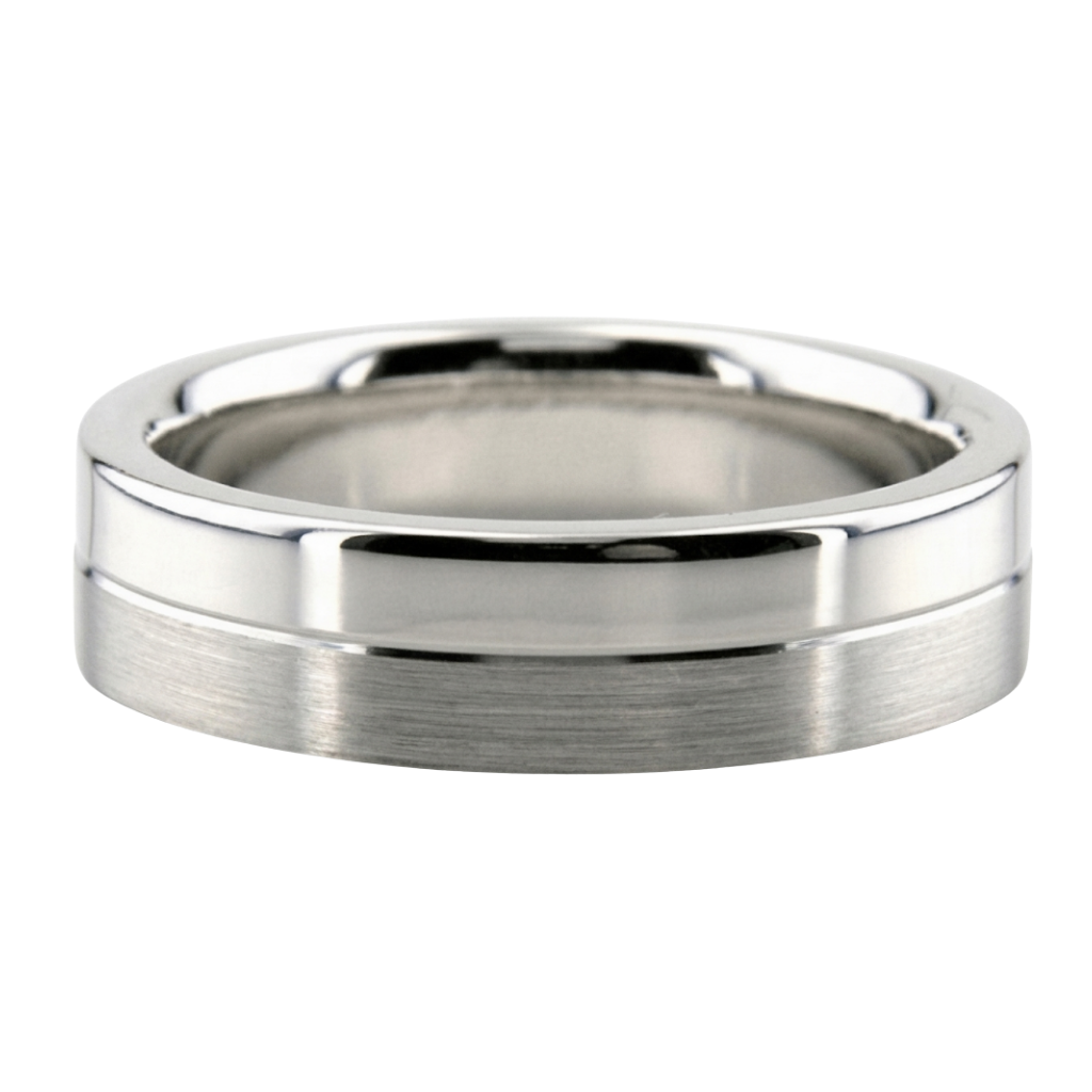14K White Gold Satin and Shiny Finish Mens Wedding Bands