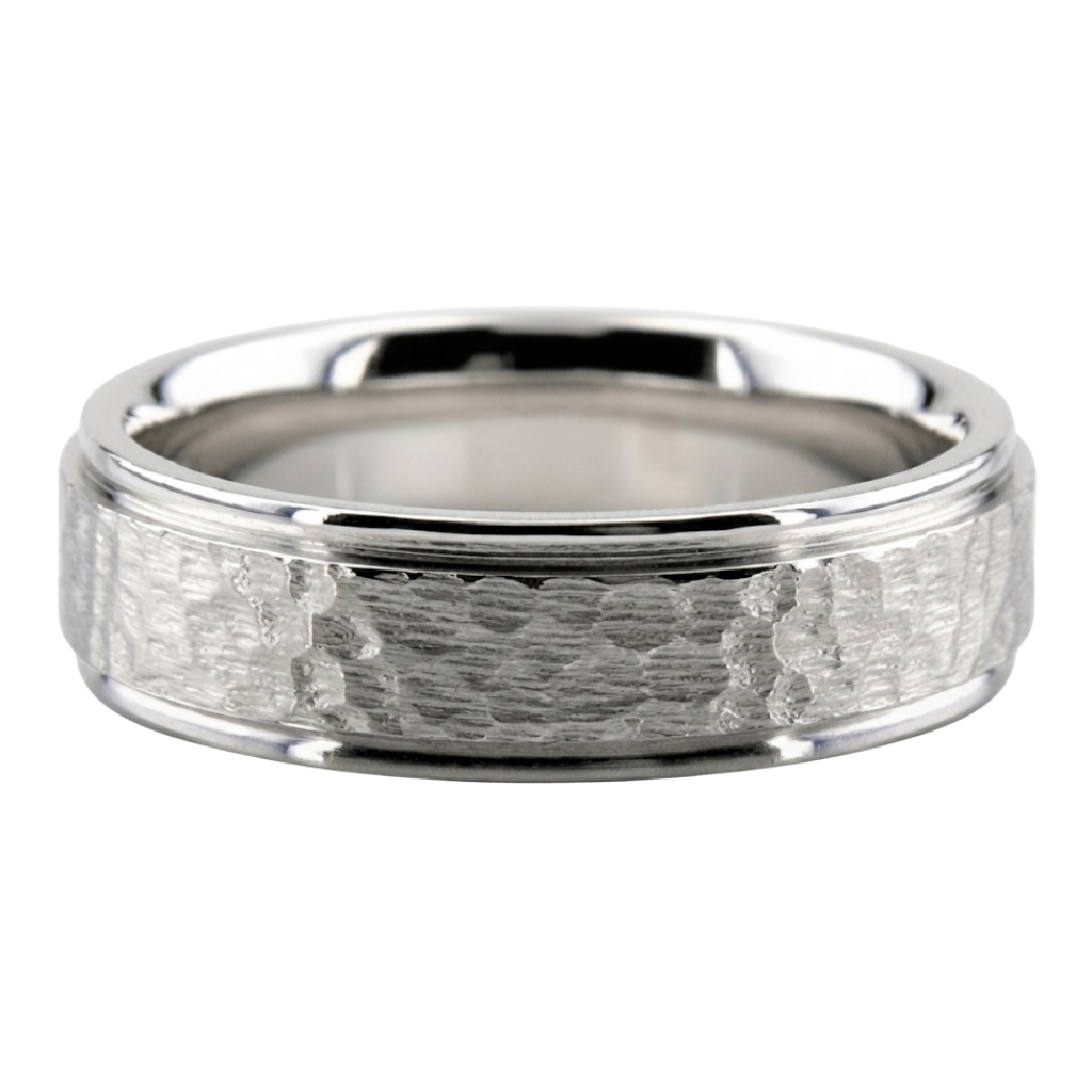6mm 10K 14K 18K White Gold Hammered Finish Mens Wedding Bands