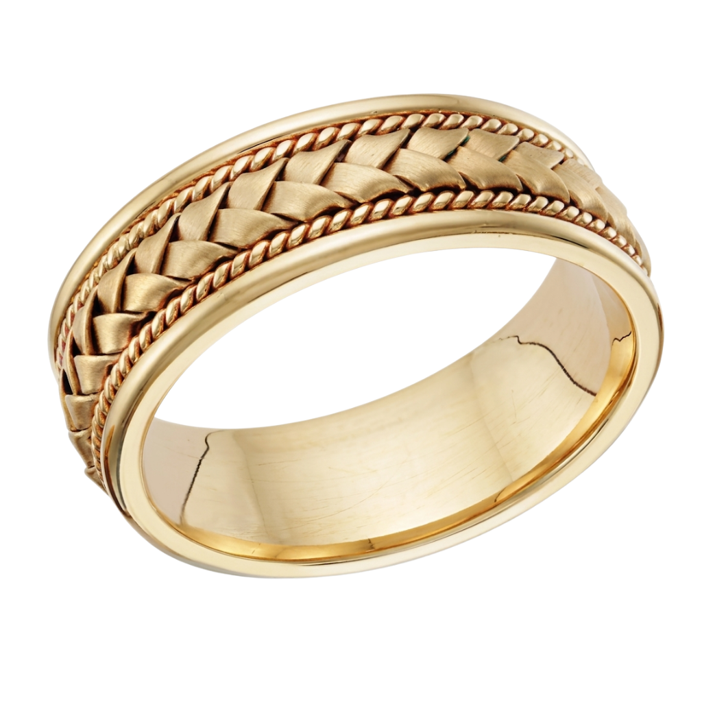 14K Yellow Gold Handmade Braided Mens Wedding Bands