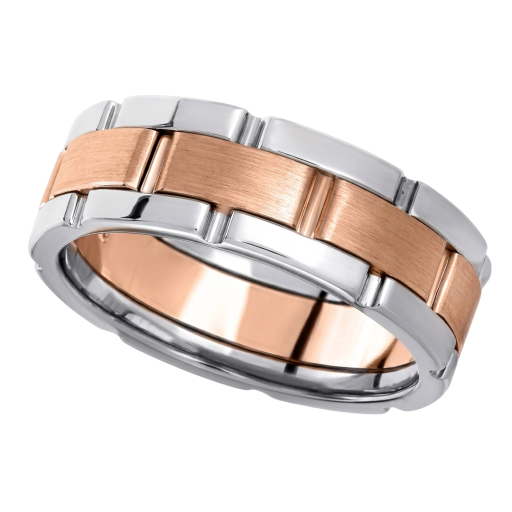 14K White and Rose Gold Handmade Mens Wedding Band