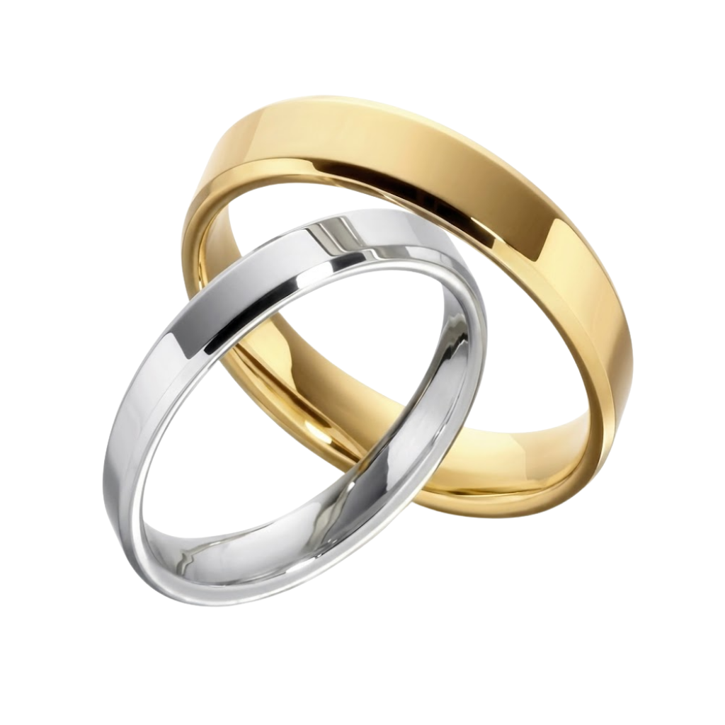 His and Hers Plain Beveled Edge Wedding Rings Set